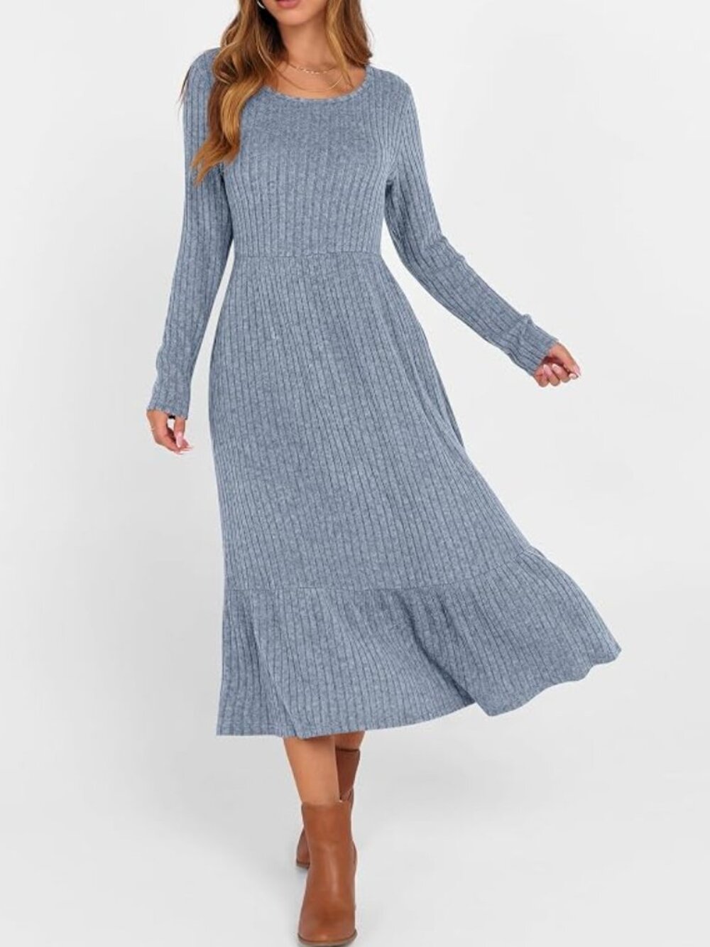Amazon Anrabess Women's Fall Long Sleeve Ribbed Midi Dress SOFT XL